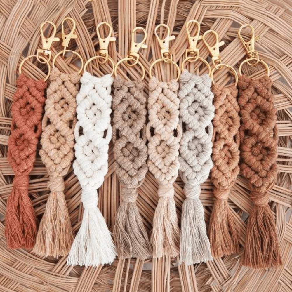 ROSE PINK WOVEN TASSEL KEYCHAIN